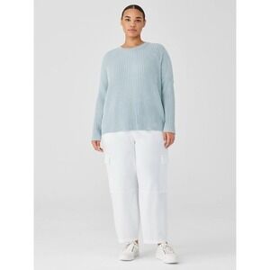 Eileen Fisher Sweater‎ Womens Blue Cotton Recycled Cashmere Crew Neck Box Top